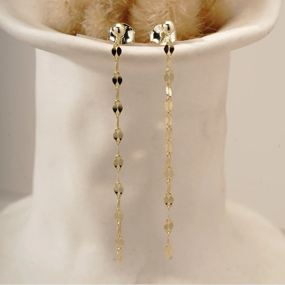 14K Gold Vermeil Elegant Gold duster threader Dangle Earrings - Picture 3 of 3